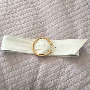 White leather belt. Waist belt